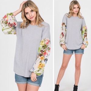 Floral Contrast Chiffon Sleeve Tunic